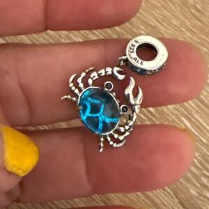 Sterling Silver Crab Charm with Blue Gem